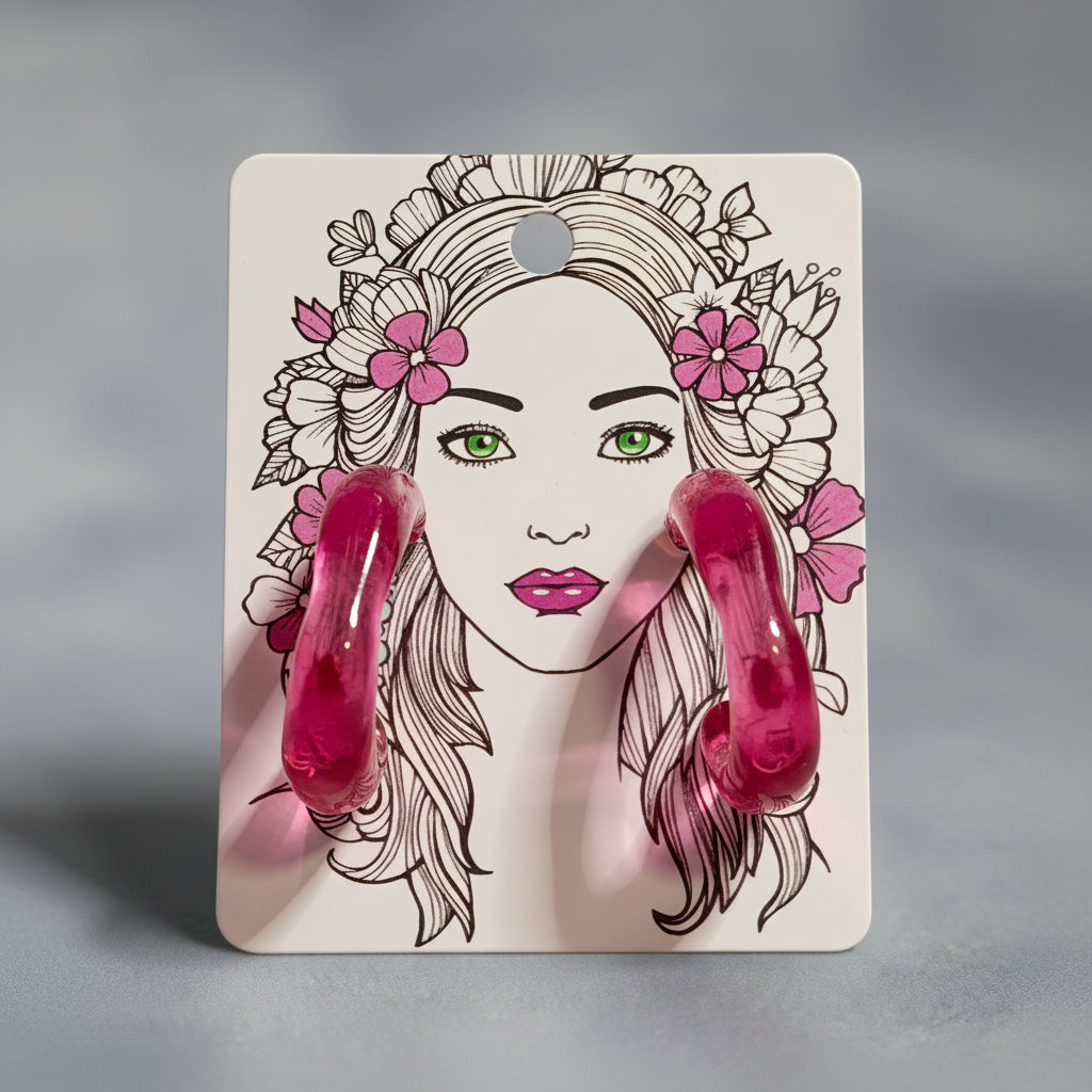 Earrings - Chunky C Shape - Acrylic - Vibrant Pink