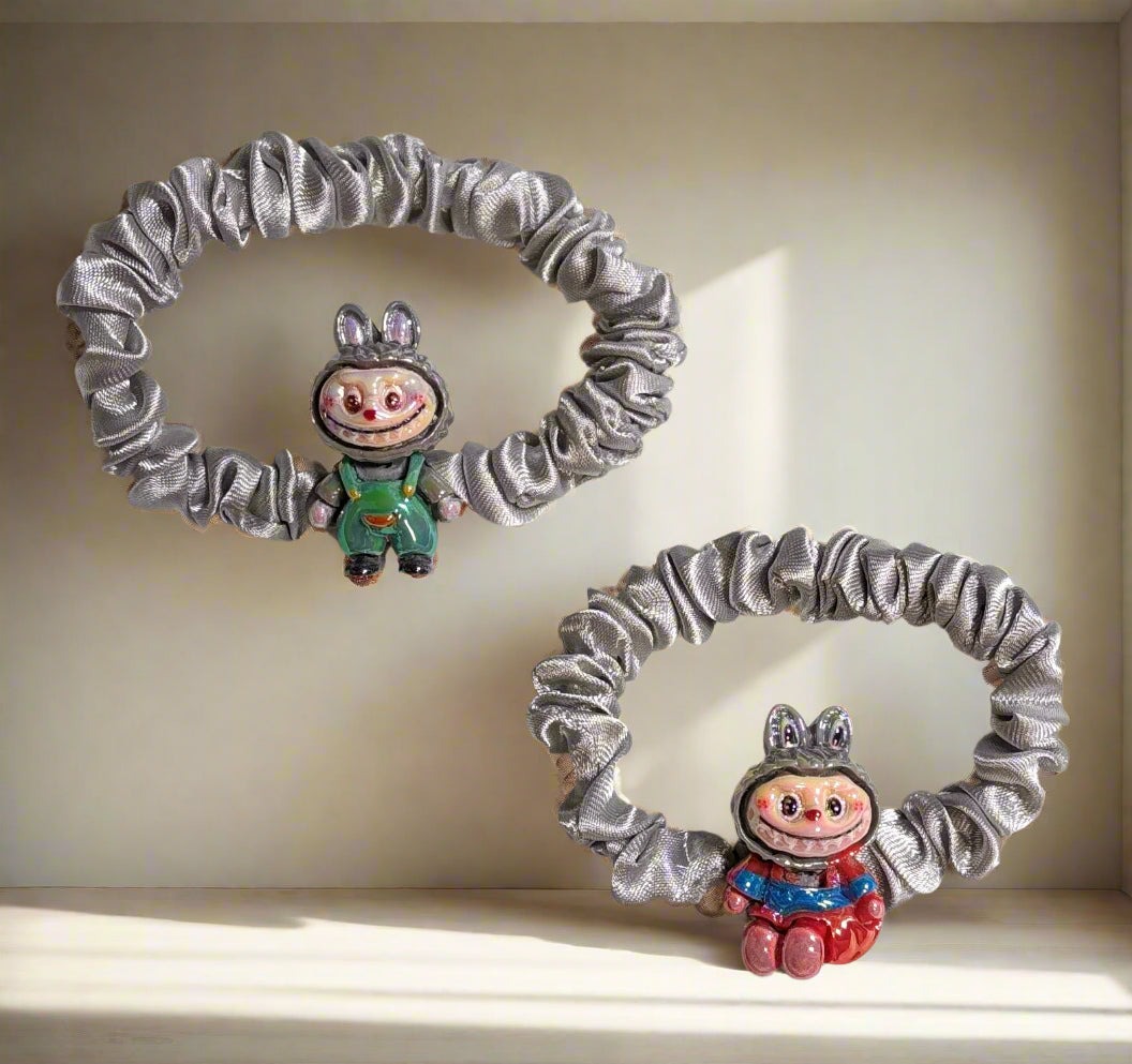 Labubu Monster - Hair Scrunchies - Set of 2 - Gray
