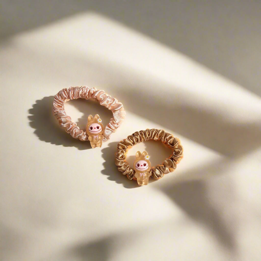 Labubu Monster - Hair Scrunchies - Set of 2 - Pink & Beige