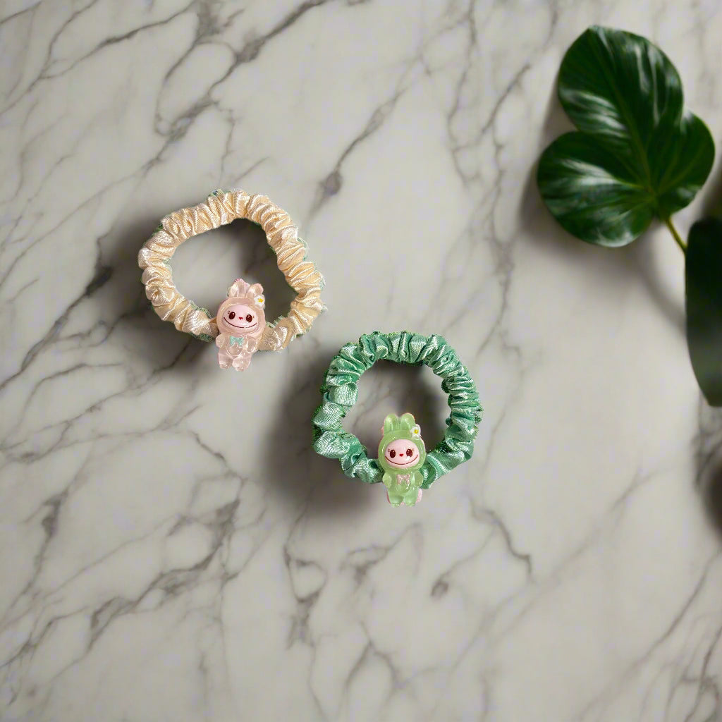 Labubu Monster - Hair Scrunchies - Set of 2 - Green & Yellow