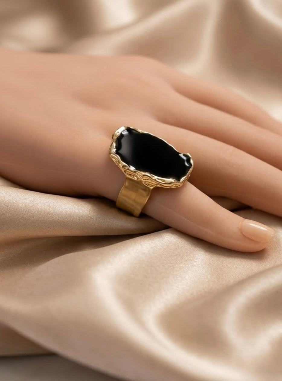 Ring - Classic Black Enamel Statement - Size 6.5
