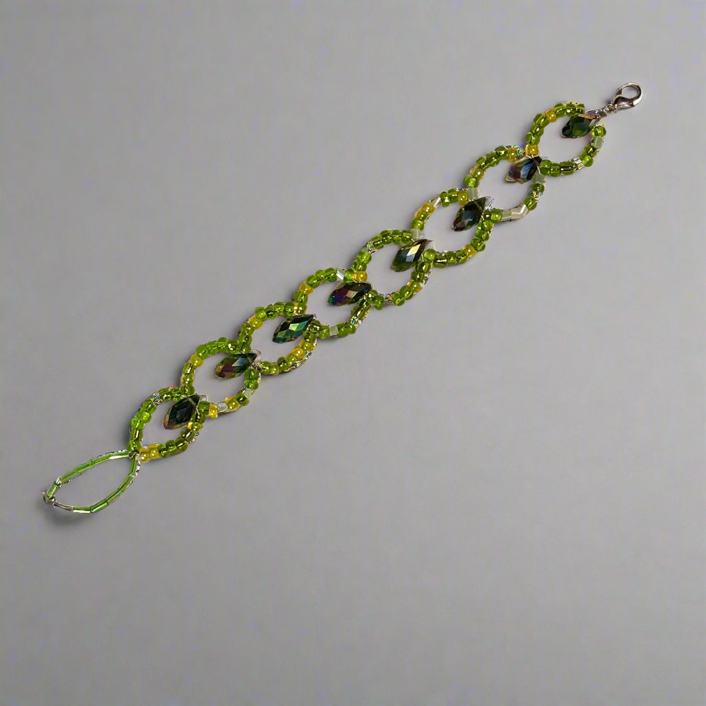 Handmade - 8" - Shades of Green - Beaded Bracelet