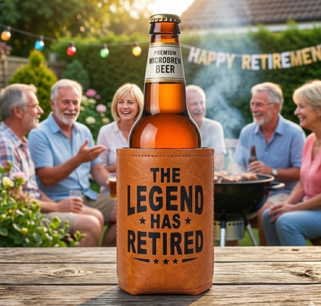 Brown - Faux Leather - Can Cooler - Koozie - The Legend Has Retired