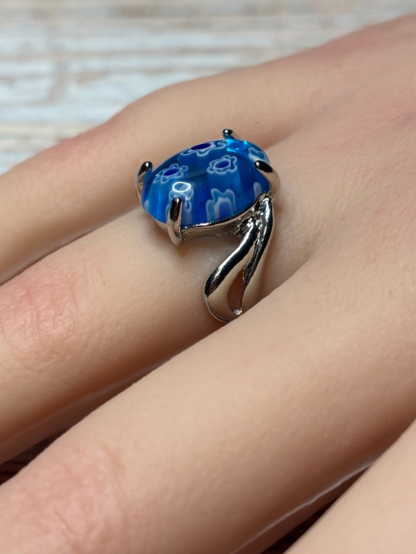 Ring - Size 8 Blue Floral Murano