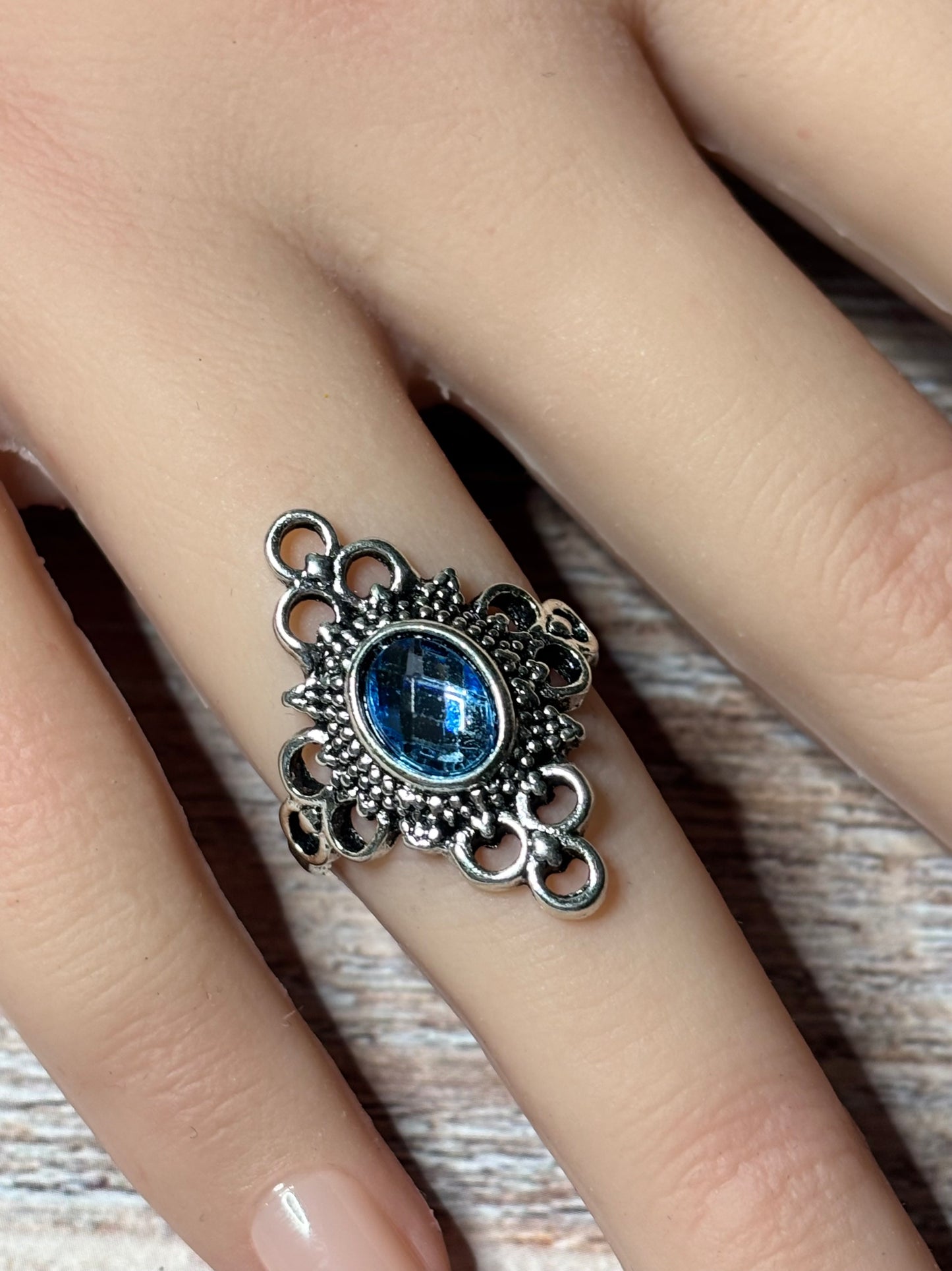 Ring Size 5 - Blue Topaz With Decorative Metal Band