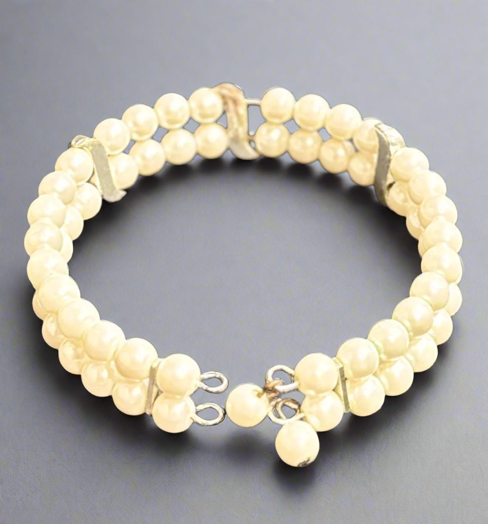 Multi Strand Faux Pearl Bracelet with Rhinestones