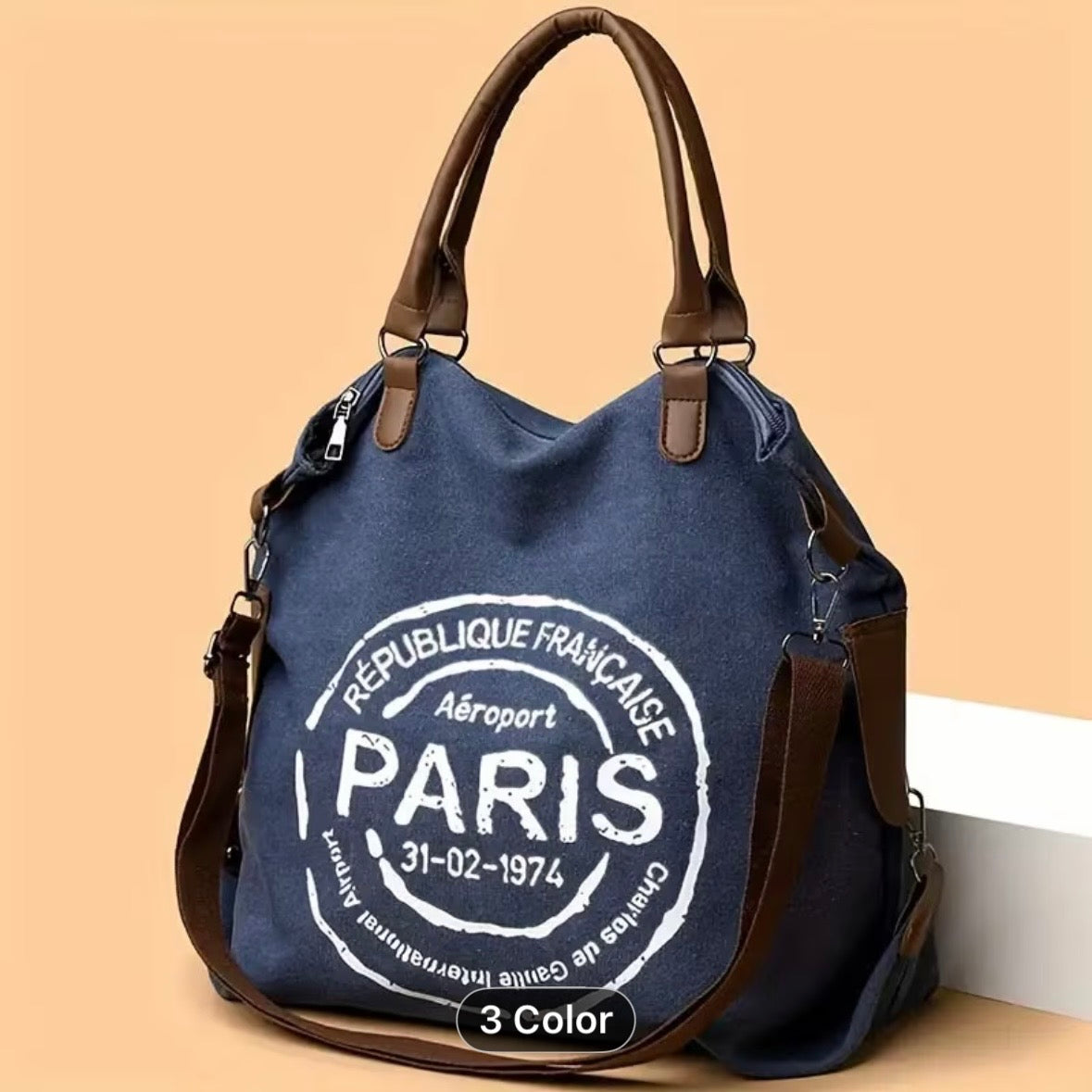 Handbag - Vintage Style - Aeroport Paris Canvas - Tote Bag - Extra Large