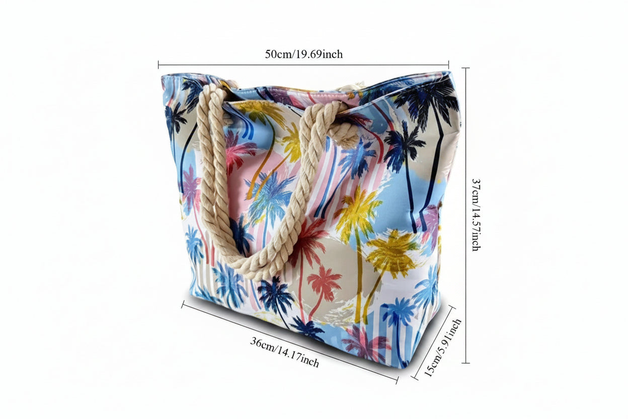 Tote Bag - Foil Palm Tree with Zipper Closure