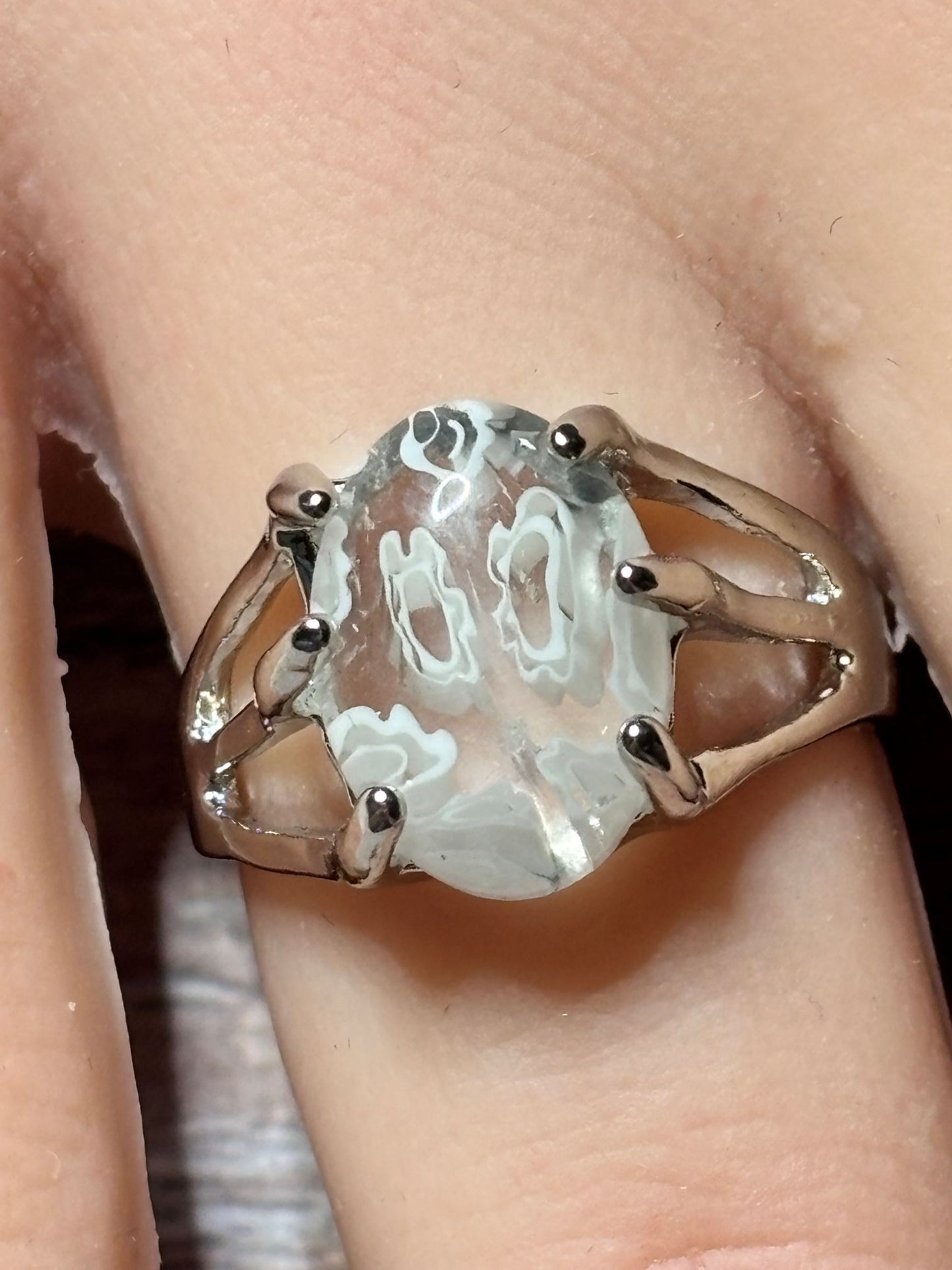 Ring - Size 7.5 - White Murano Millefiori Floral