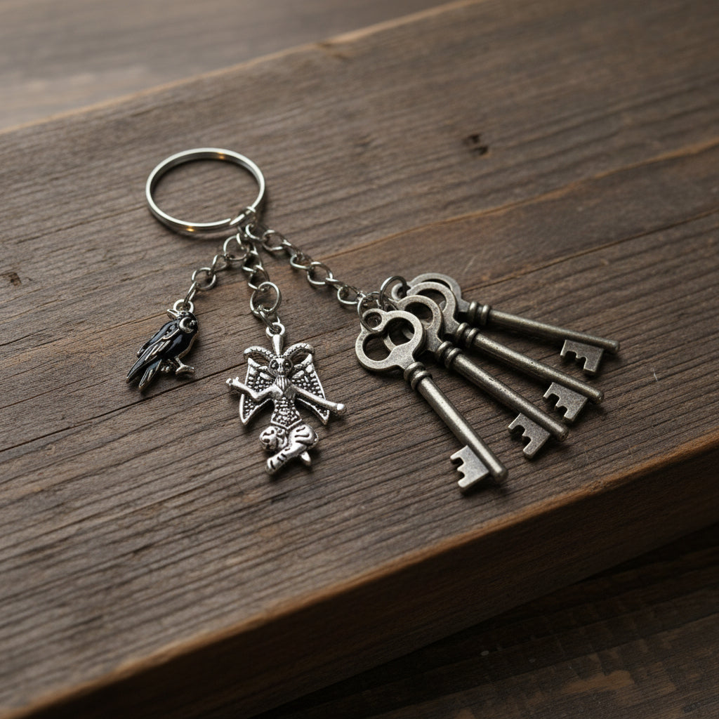 Keychain - Gothic - Baphomet - Black Crow - Raven