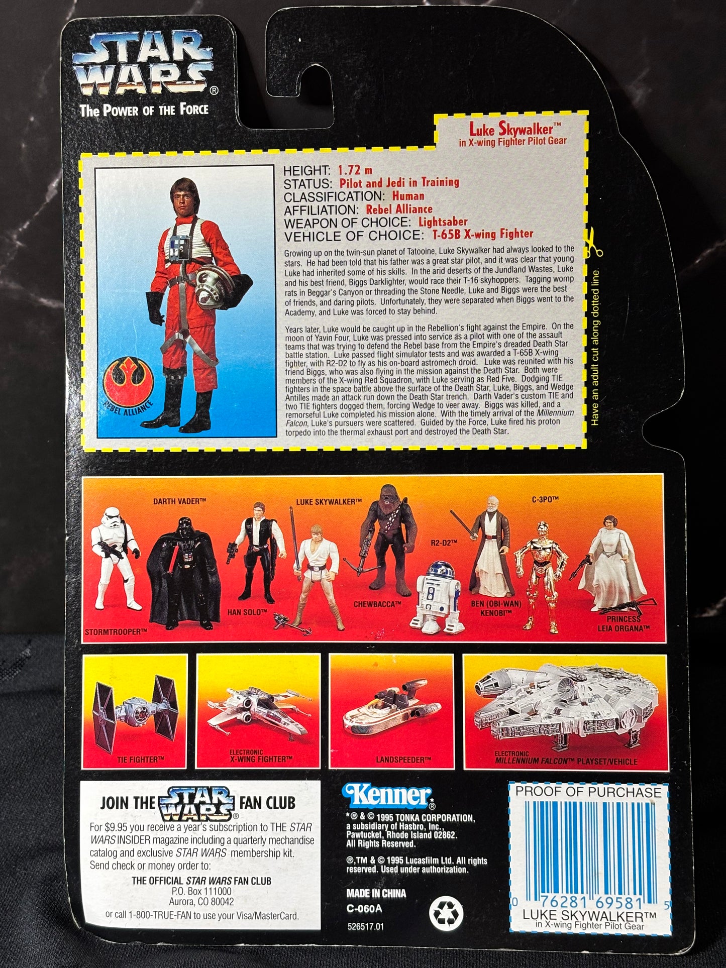 Star Wars The Power of the Force Luke Skywalker in X-wing Fighter Piolit Gear