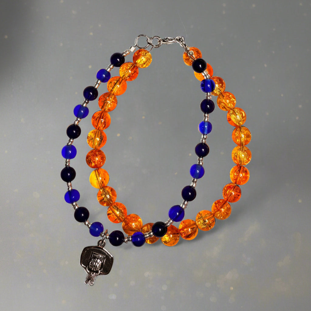 Bracelet - Handmade - Florida Game Day - Double Strand with Hoop Charm - 8"