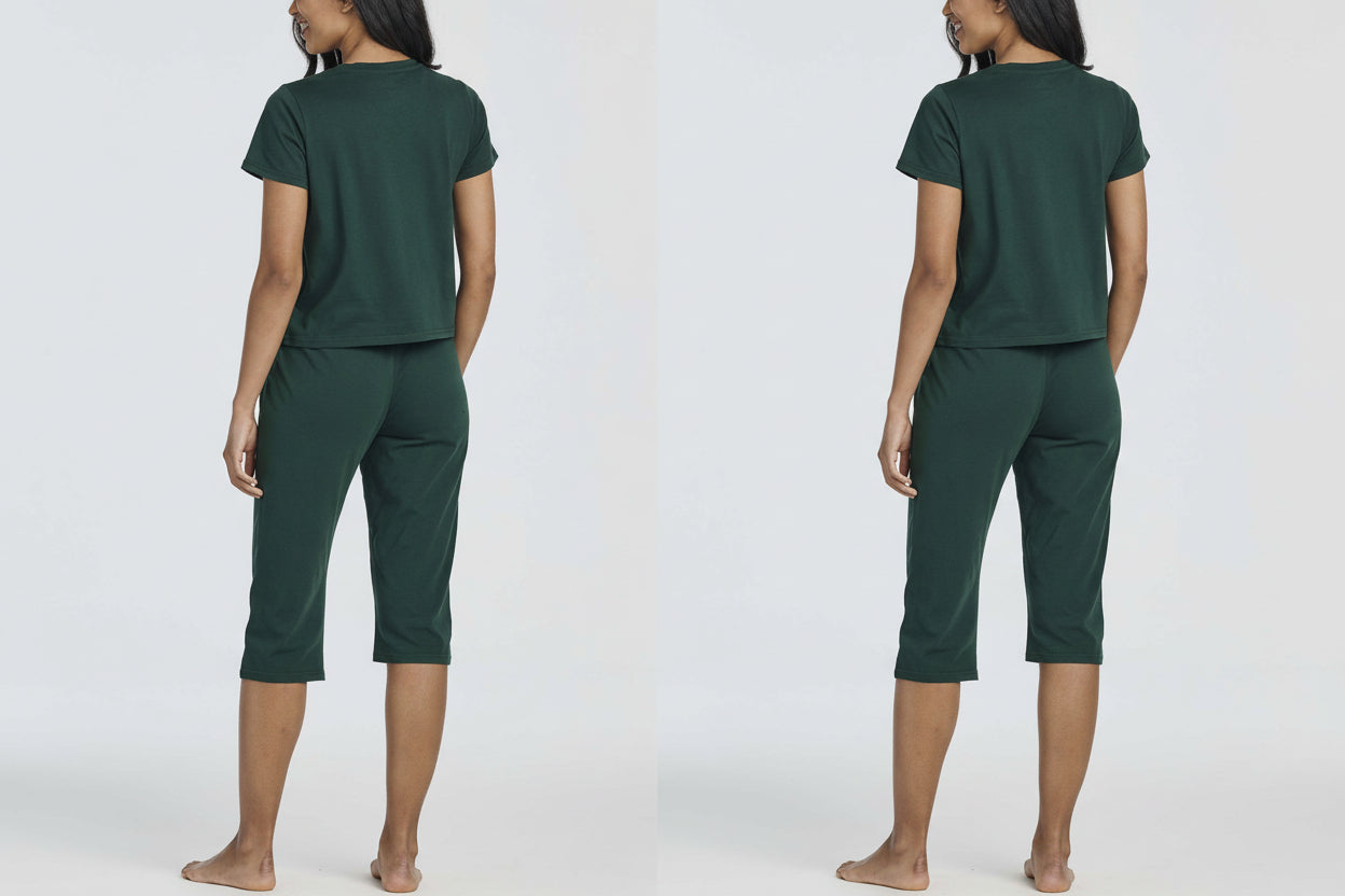 RE Real Essentials - 2 Pack Ladies Short Sleeve Crew & Capri Sleep Set