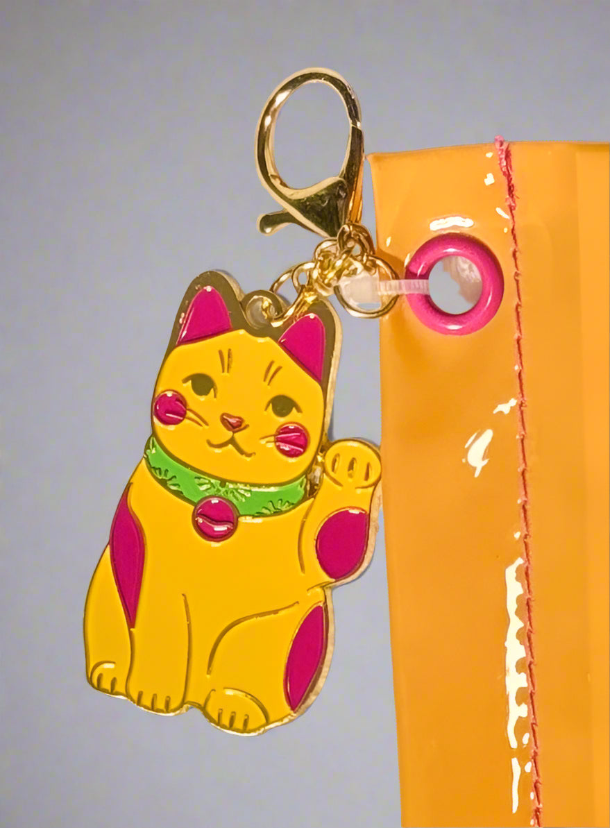 Manekineko (Lucky Cat) Binder Pouch and Matching Bag Clip/ Keychain
