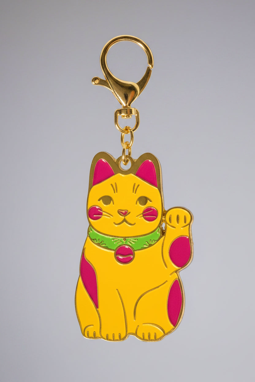 Manekineko (Lucky Cat) Binder Pouch and Matching Bag Clip/ Keychain