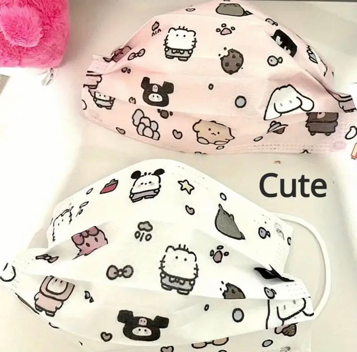 Disposable Face Mask - Set of 2 - Pink Hello Kitty Characters