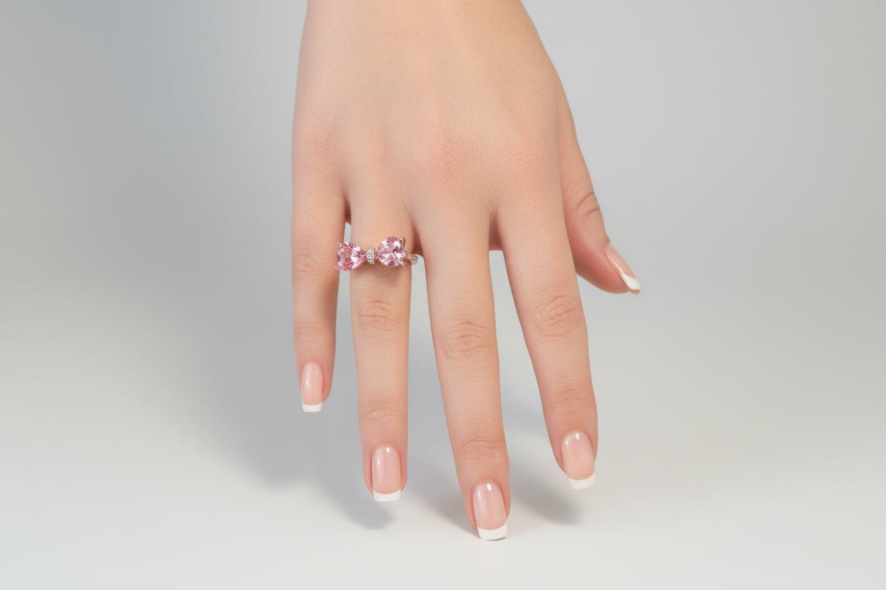Ring - Silver Tone Open End Hello Kitty Inspired Pink Bow