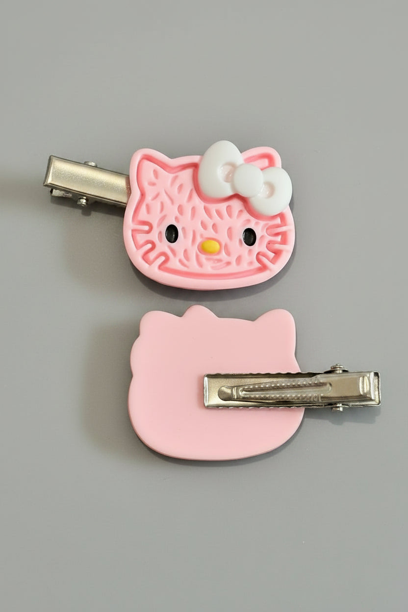 Hair Clips - Set of 2 - Hello Kitty Face