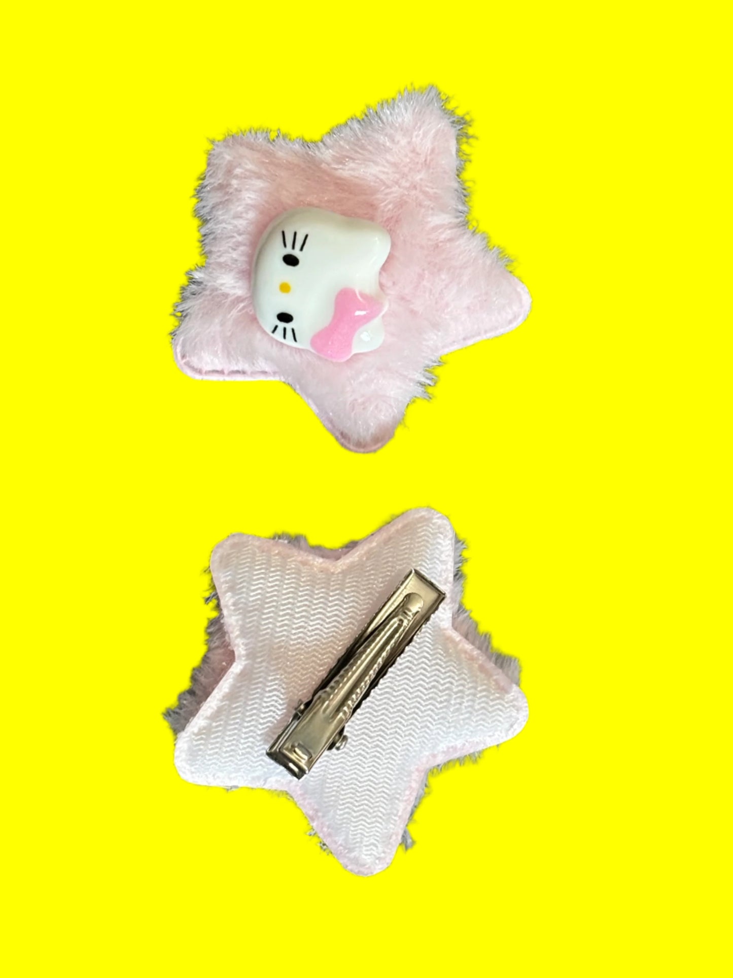 Hair Clips - Set of 2 Fuzzy Star Shaped Hello Kitty