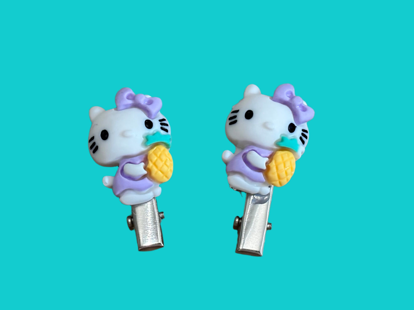 Hair Clips - Set of 2 Hello Kitty in Purple with Pineapple