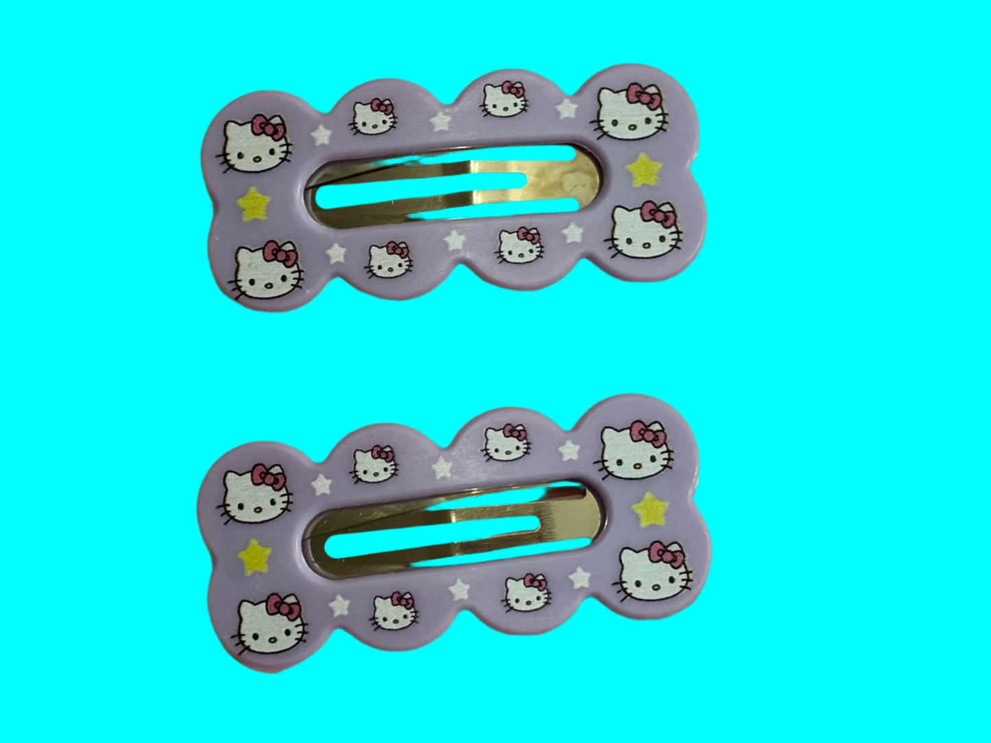 Hair Clips - Set of 2 Hello Kitty Faces & Stars Yellow or Purple