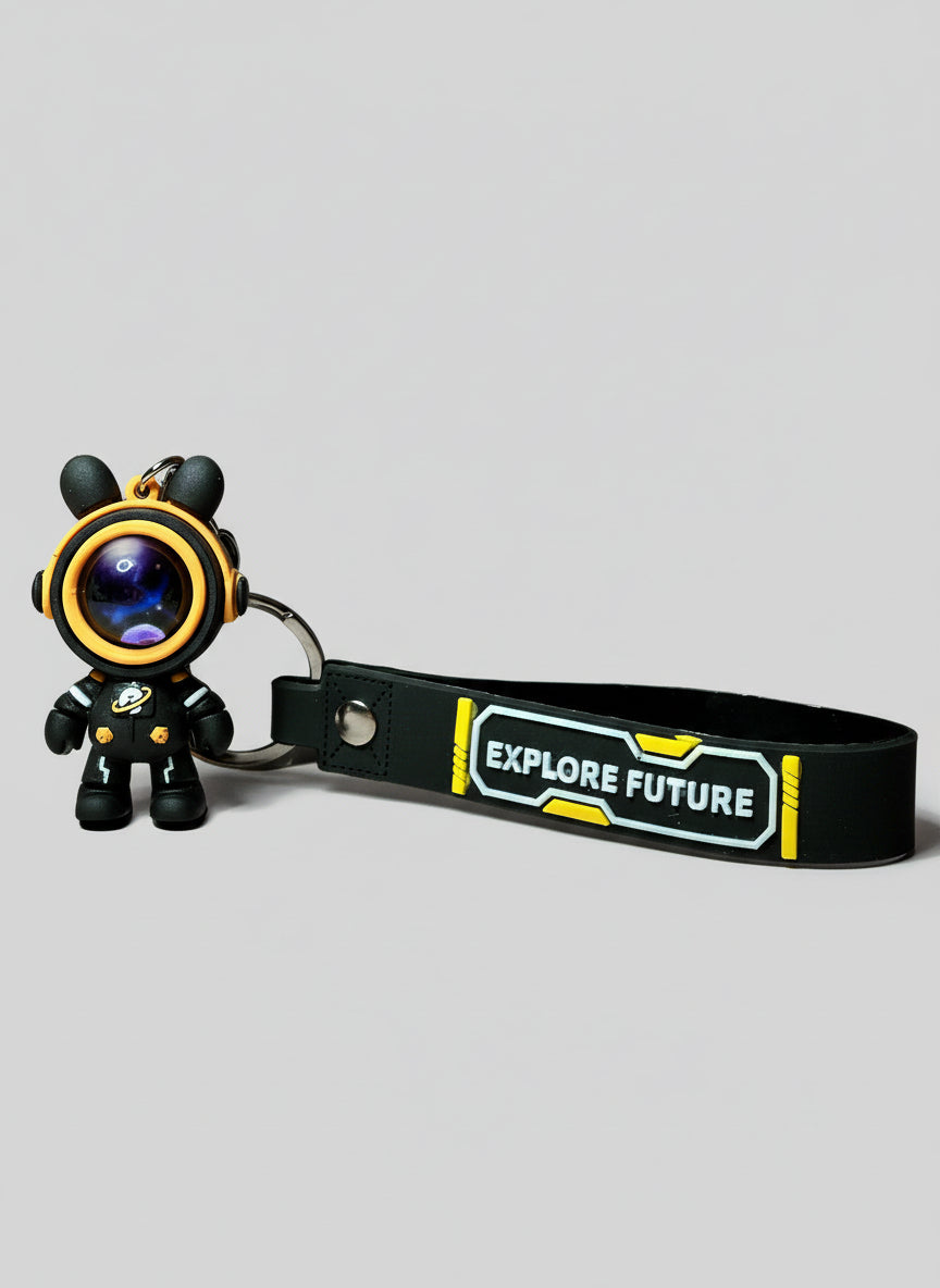 Keychain - "Explore Future" Cute Astronaut Rabbit with Wrist Strap