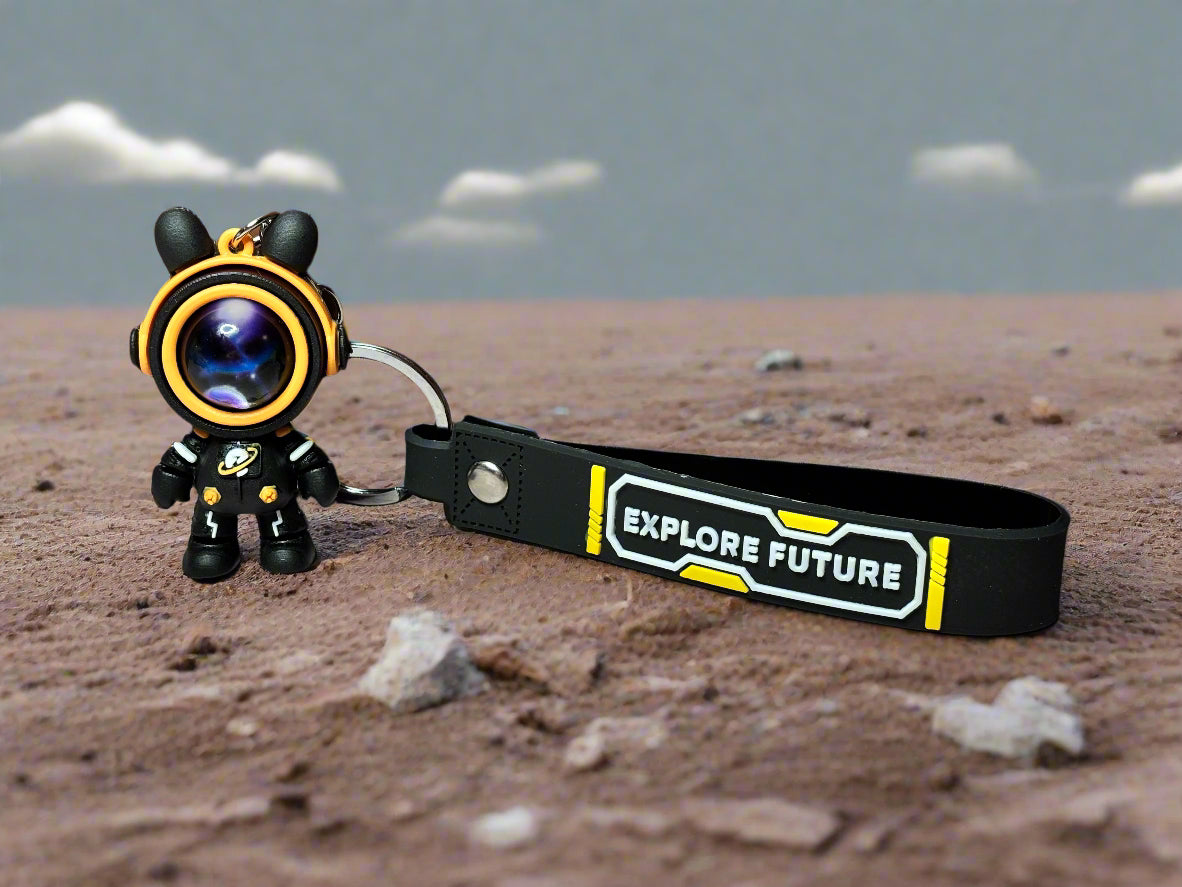Keychain - "Explore Future" Cute Astronaut Rabbit with Wrist Strap