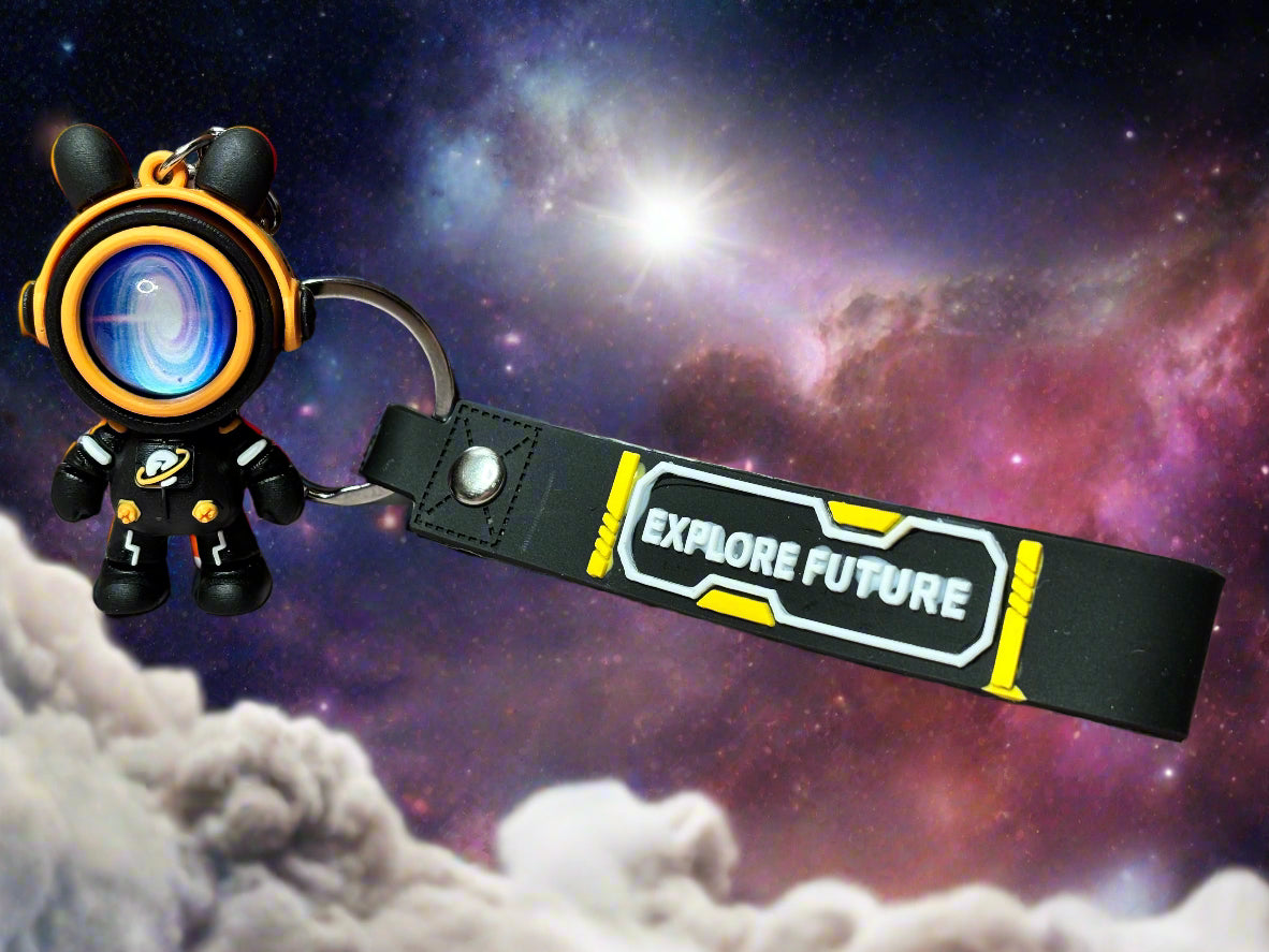 Keychain - "Explore Future" Cute Astronaut Rabbit with Wrist Strap