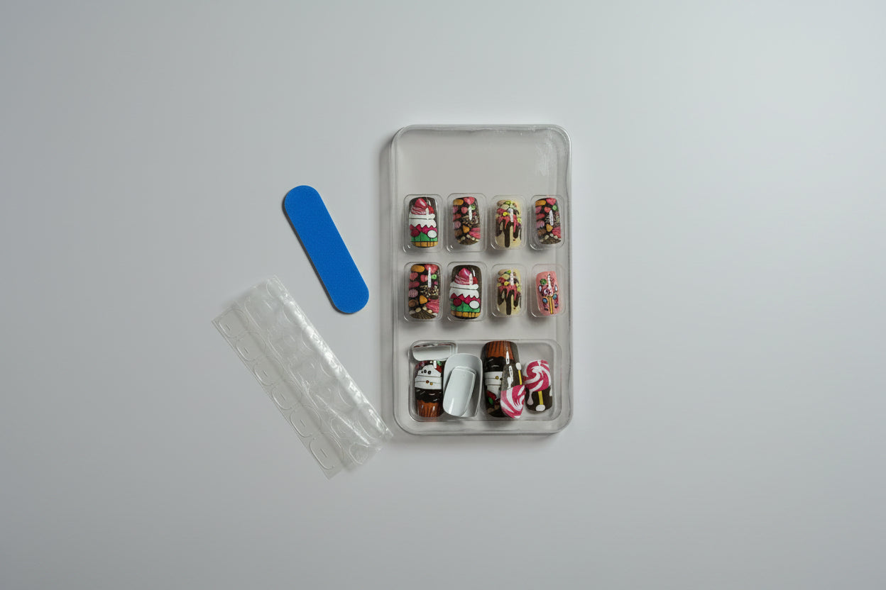 Press on Nails - Gumdrops and Ice Cream - FREE Mystery Hair Scrunchie included