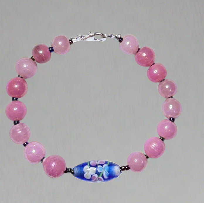 Handmade - Pink Rose Quartz Beaded Bracelet - 7"
