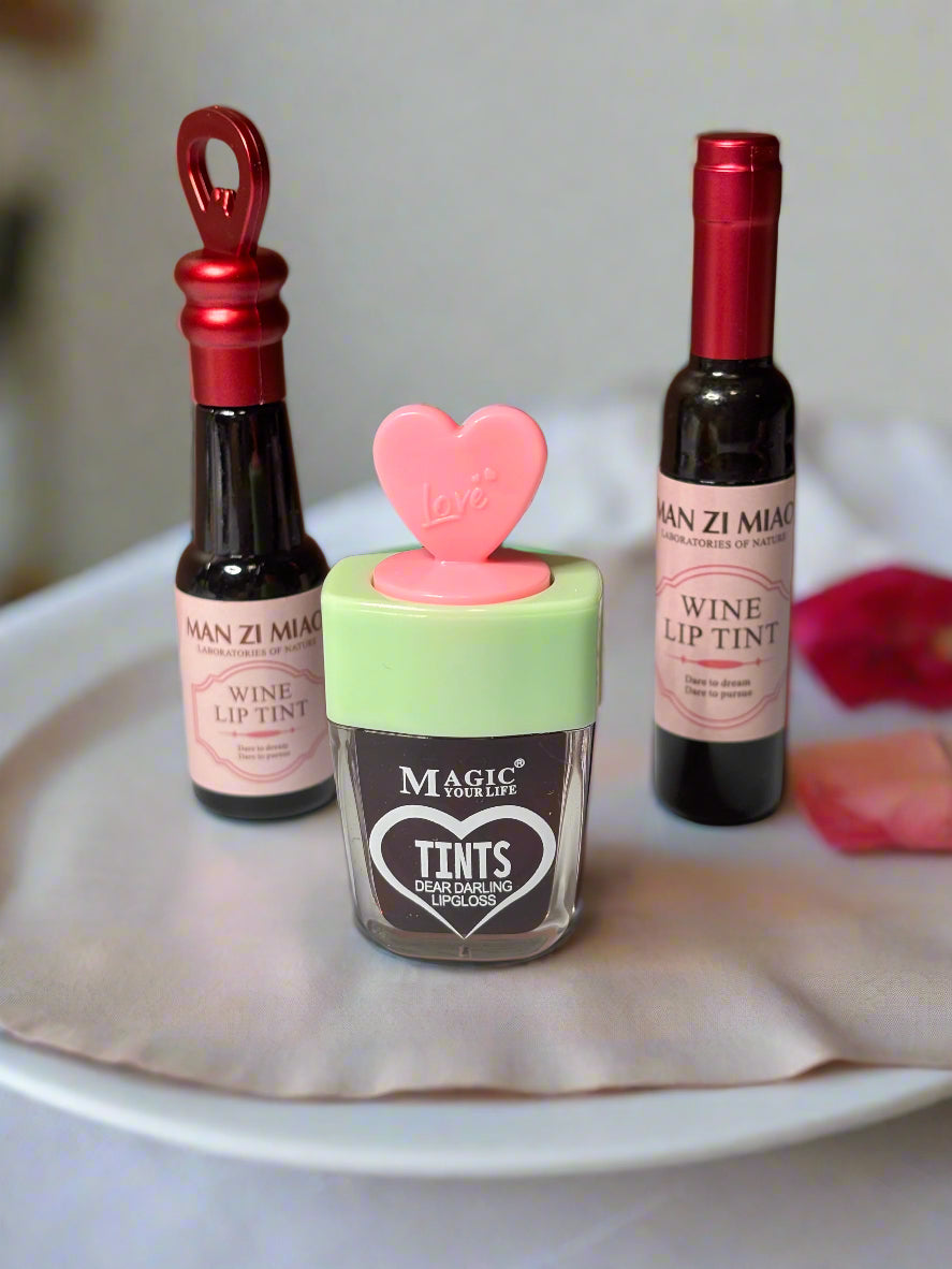 Lip Tint -Set of 3 - Dear Darling Lip Gloss and Wine Shiraz Red