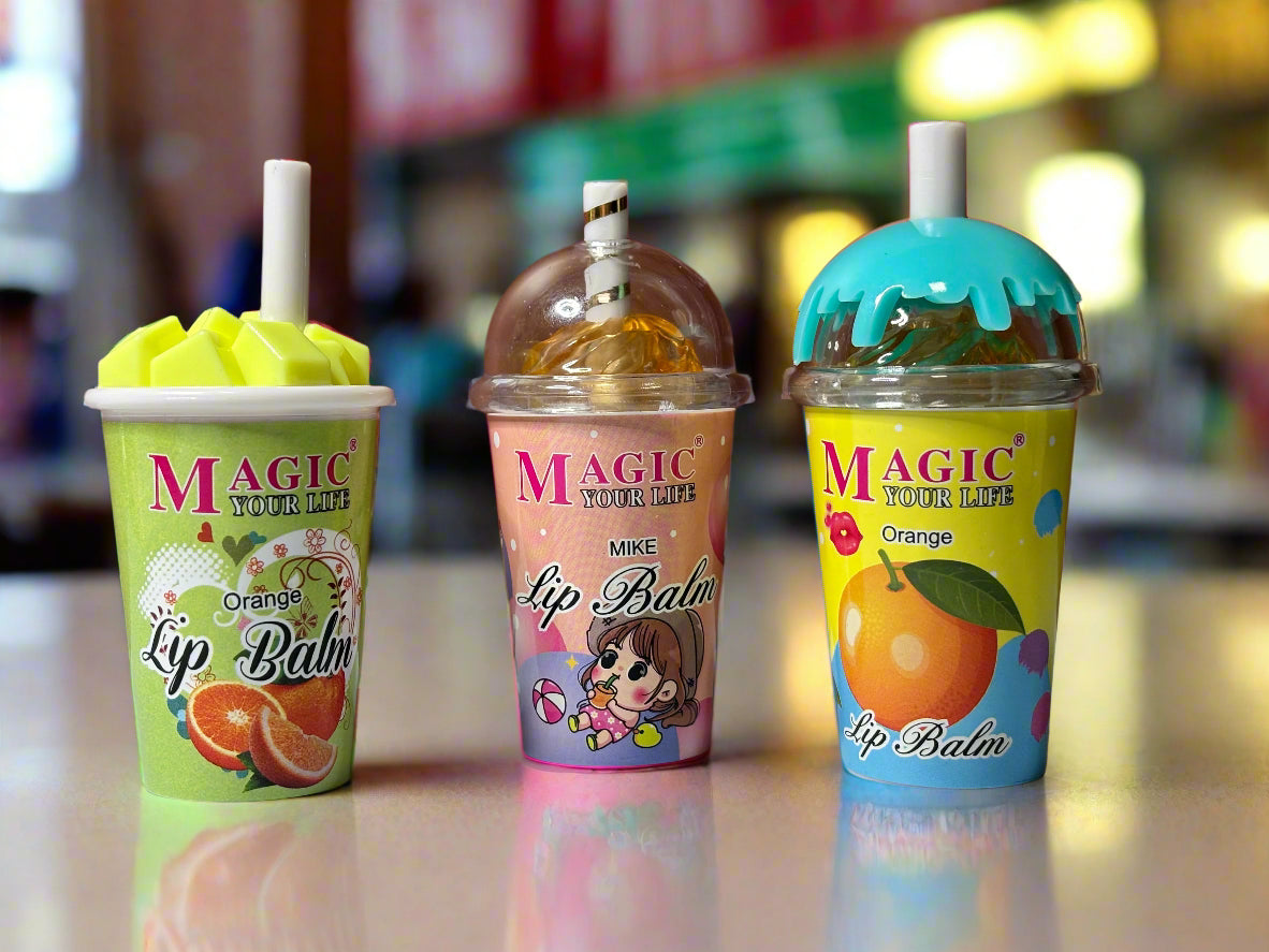 Lip Balm - Set of 3 - Refreshing Drink Cups in Orange Flavor