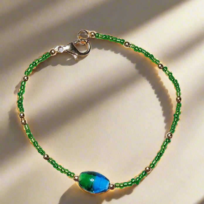 Handmade - 8" - Forest & Sea Serenity - Glass Beaded Bracelet