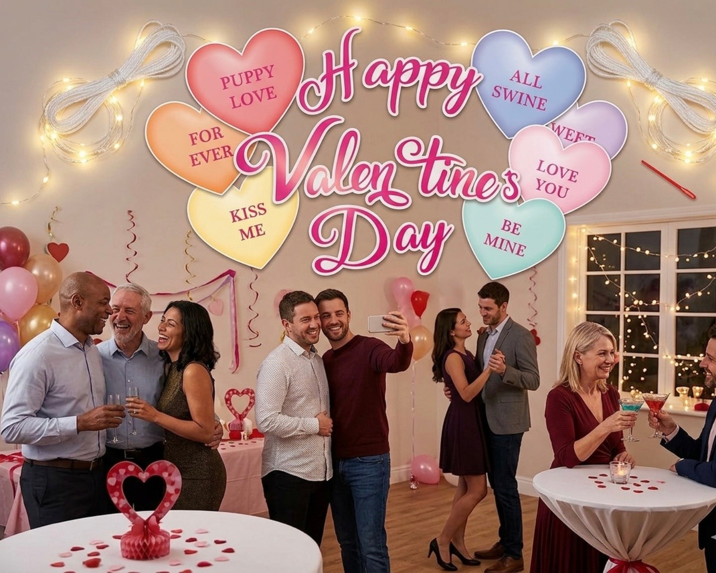 Happy Valentine's Day Signage with Hearts