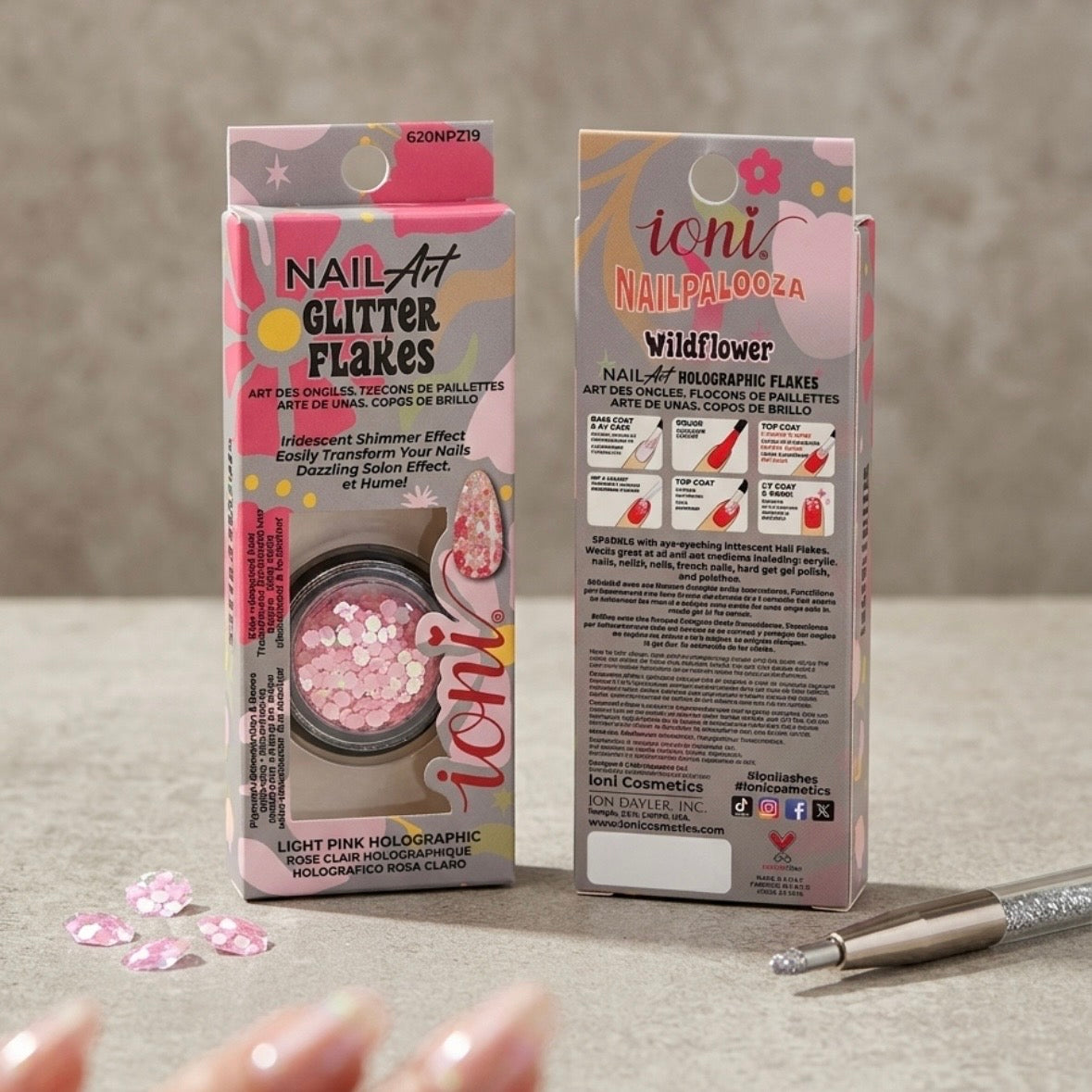 Ioni - Nail Art Glitter Flakes - Light Pink Holographic