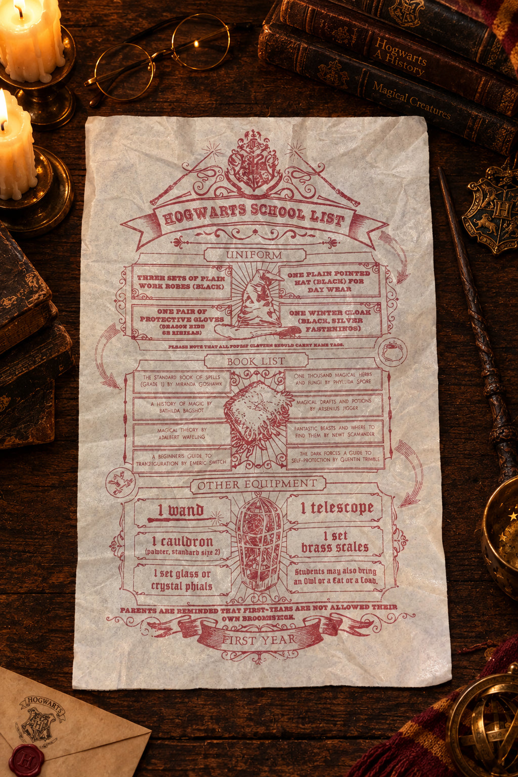 Harry Potter - Miniature - Hogwarts School List - Replica - 5.5" x 3.5" - First Year Supply List