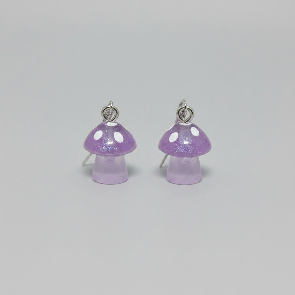 Earrings - Tiny "Glow in the Dark" Purple Mushrooms