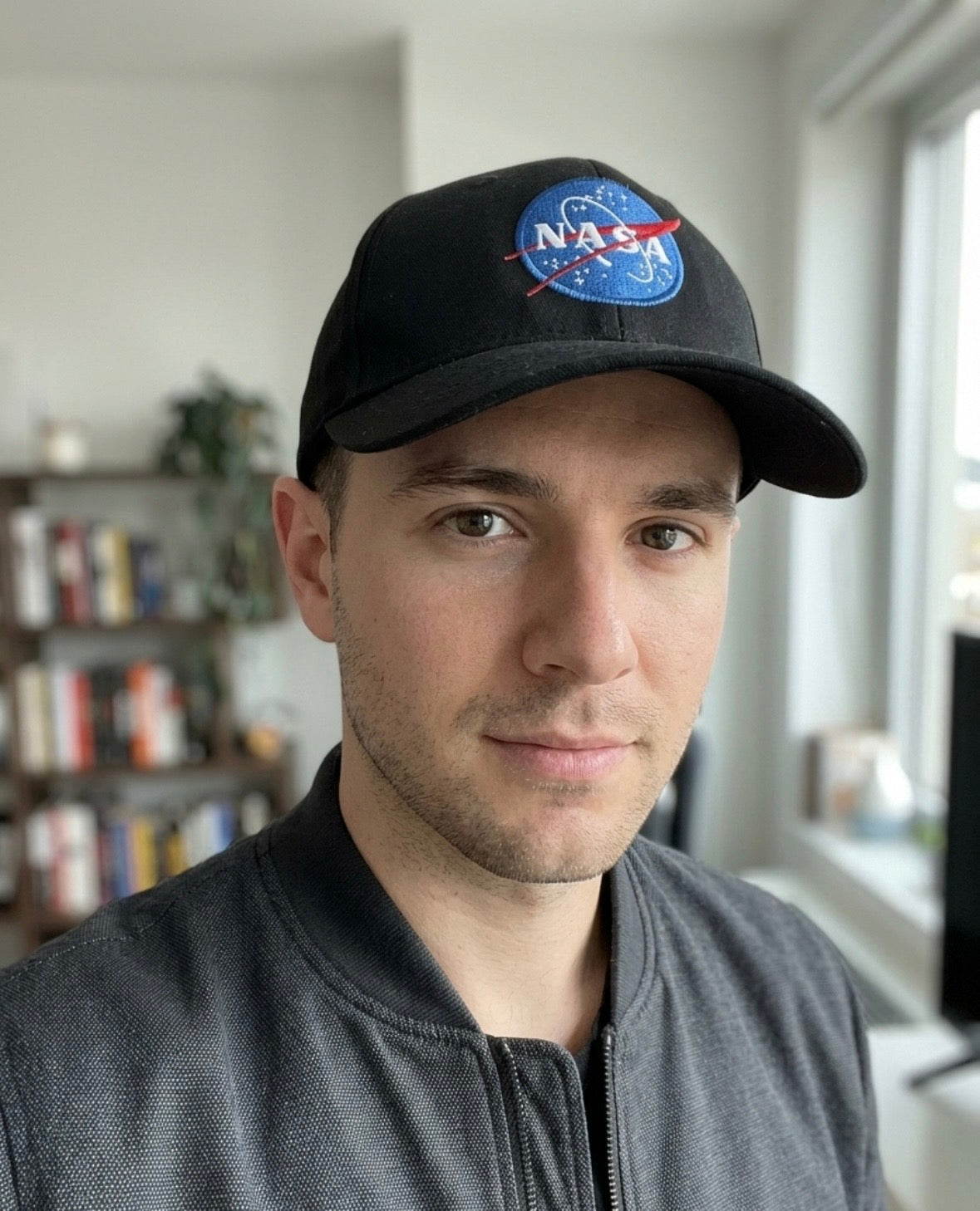 NASA Blue and White Insignia on a Black Baseball Cap