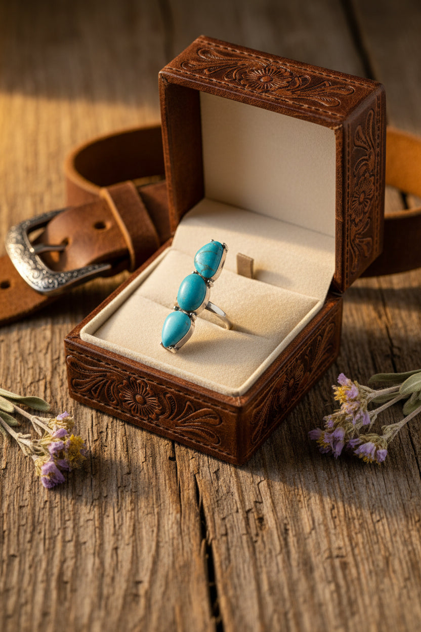 Sleeping Beauty Adjustable Turquoise 3-stone Ring - Size 7.5