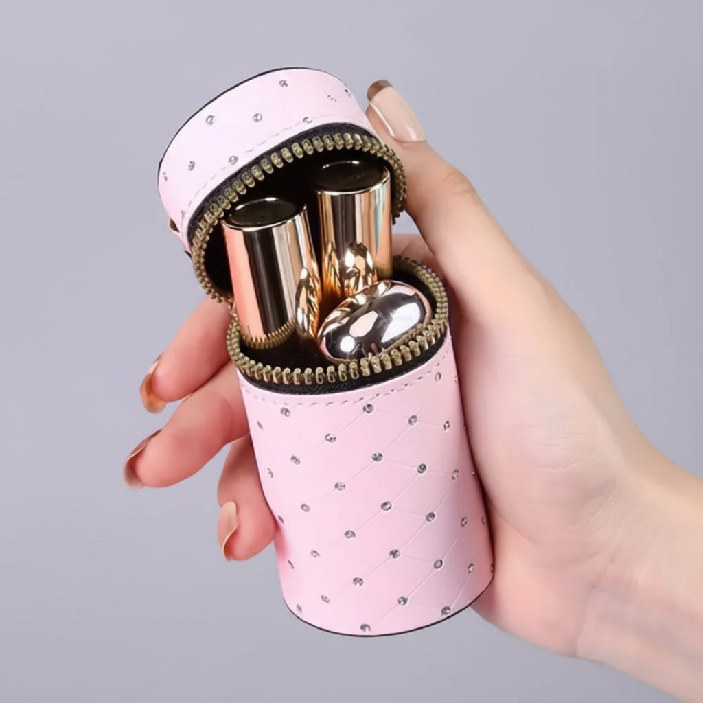 Keychain - Cylinder Mini Wallet - Pink - with Rhinestones