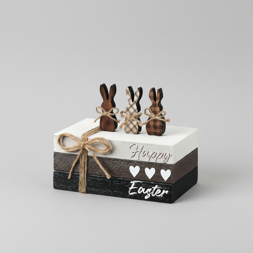 Home Decor - Happy Easter Tiered Tray with Bunnies - Burbel