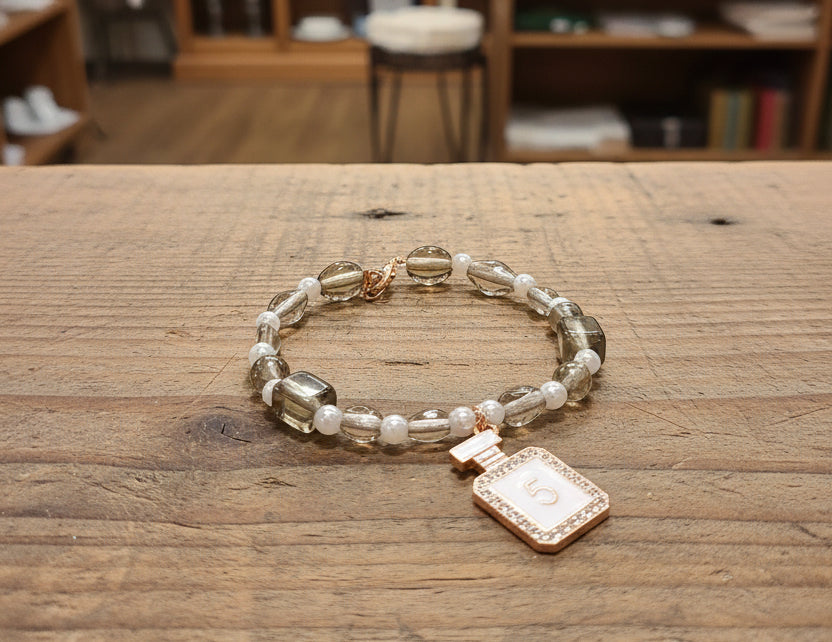 Bracelet - Chanel Inspired - Smokey Topaz with Iridescent Faux Pearls - 7"