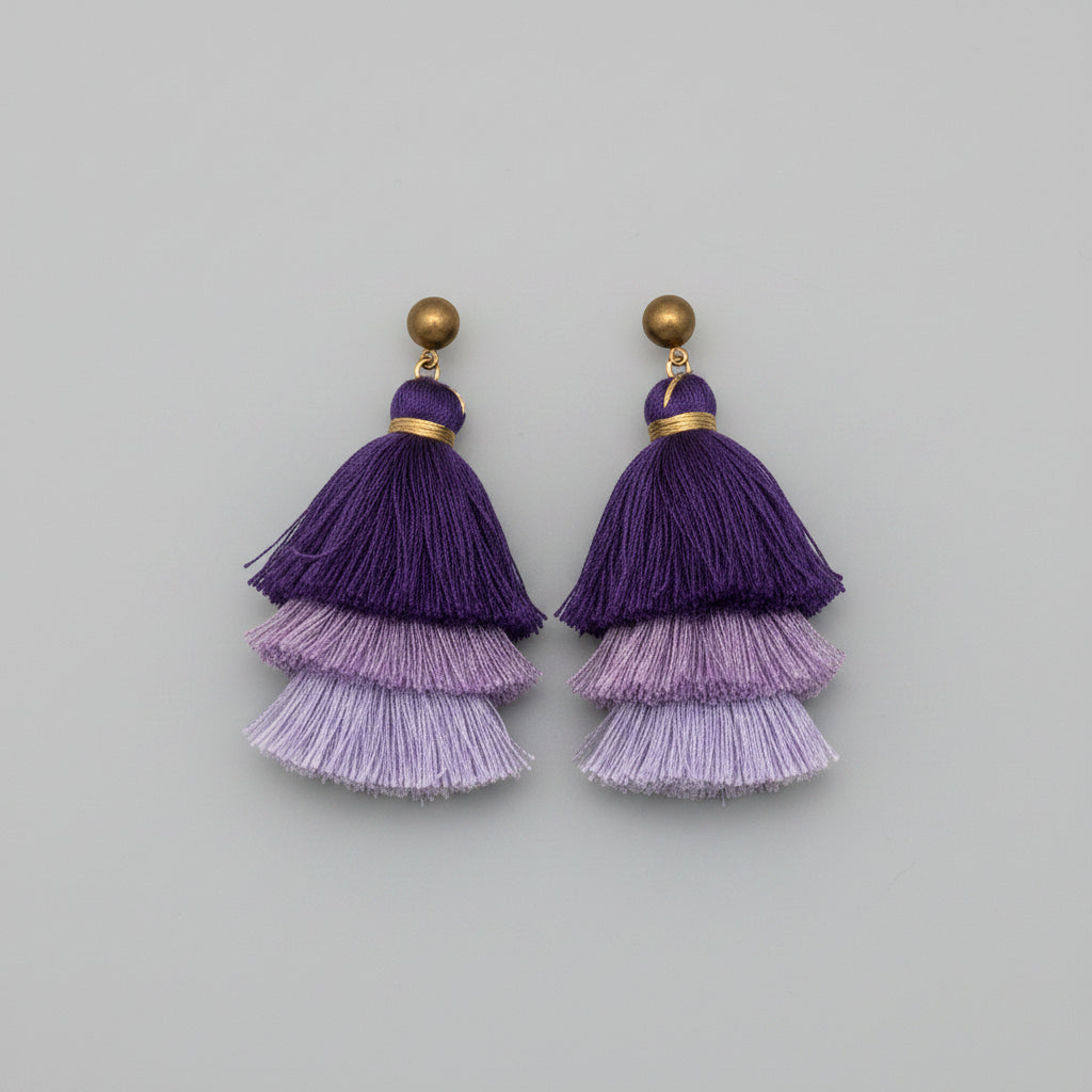 Earrings - Retro - Purple Triple Layer Tassel