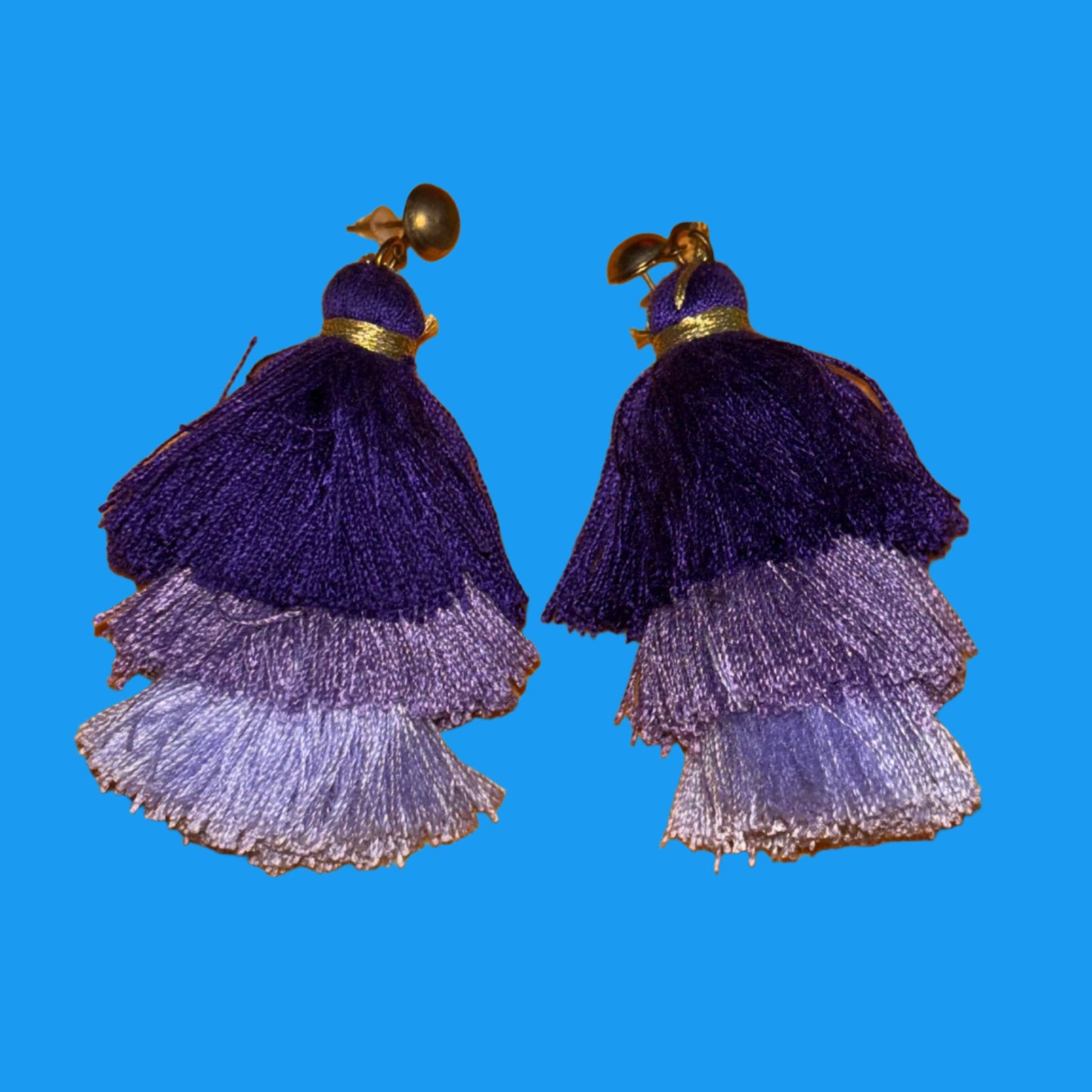 Earrings - Retro - Purple Triple Layer Tassel