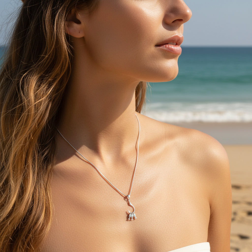Necklace - Three Opal Fish - hanging from a Silver Tone Hook