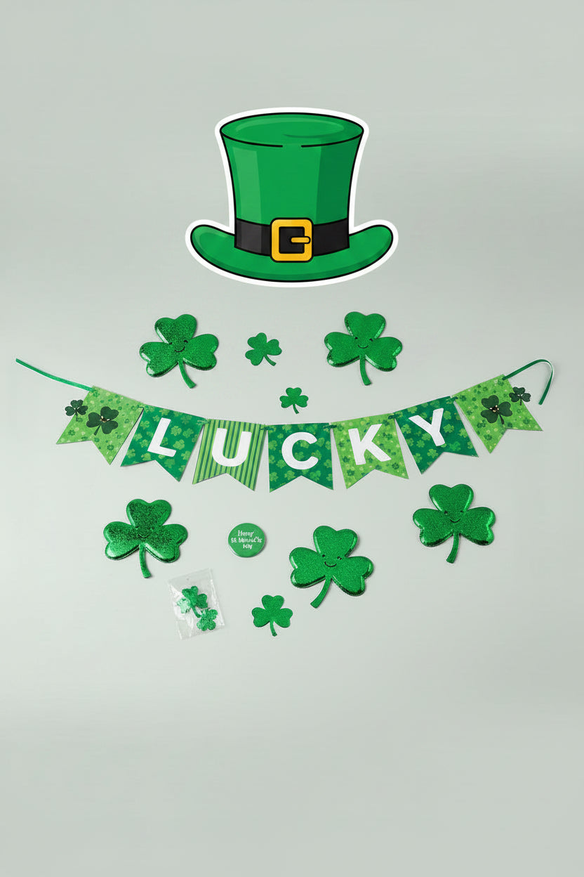 Decorations - Deluxe St Patrick's Day Green Shamrock Lucky Banner Clover Set
