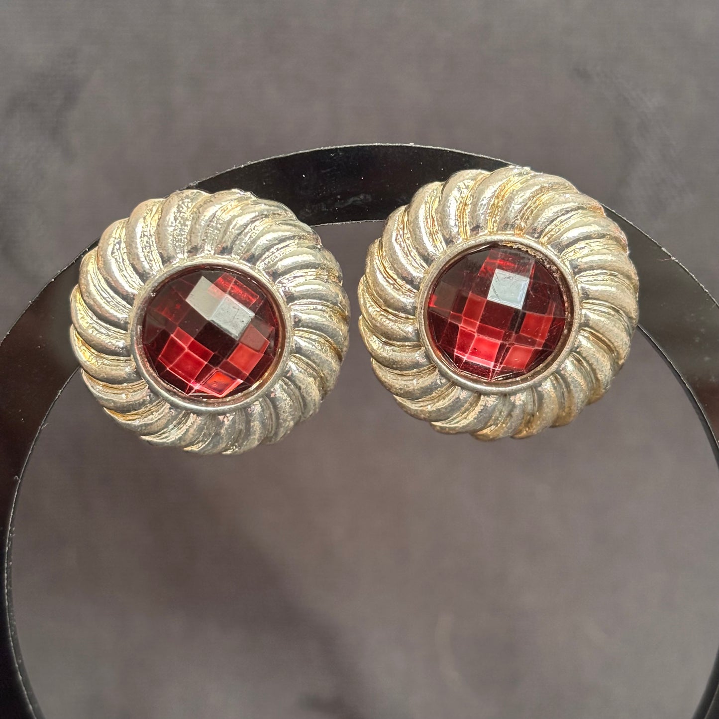 Earrings - Retro - Mid Century - Deep Red/Purple