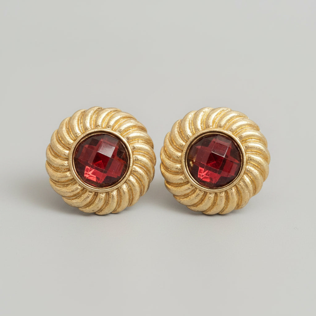 Earrings - Studded - Deep Red - Textured