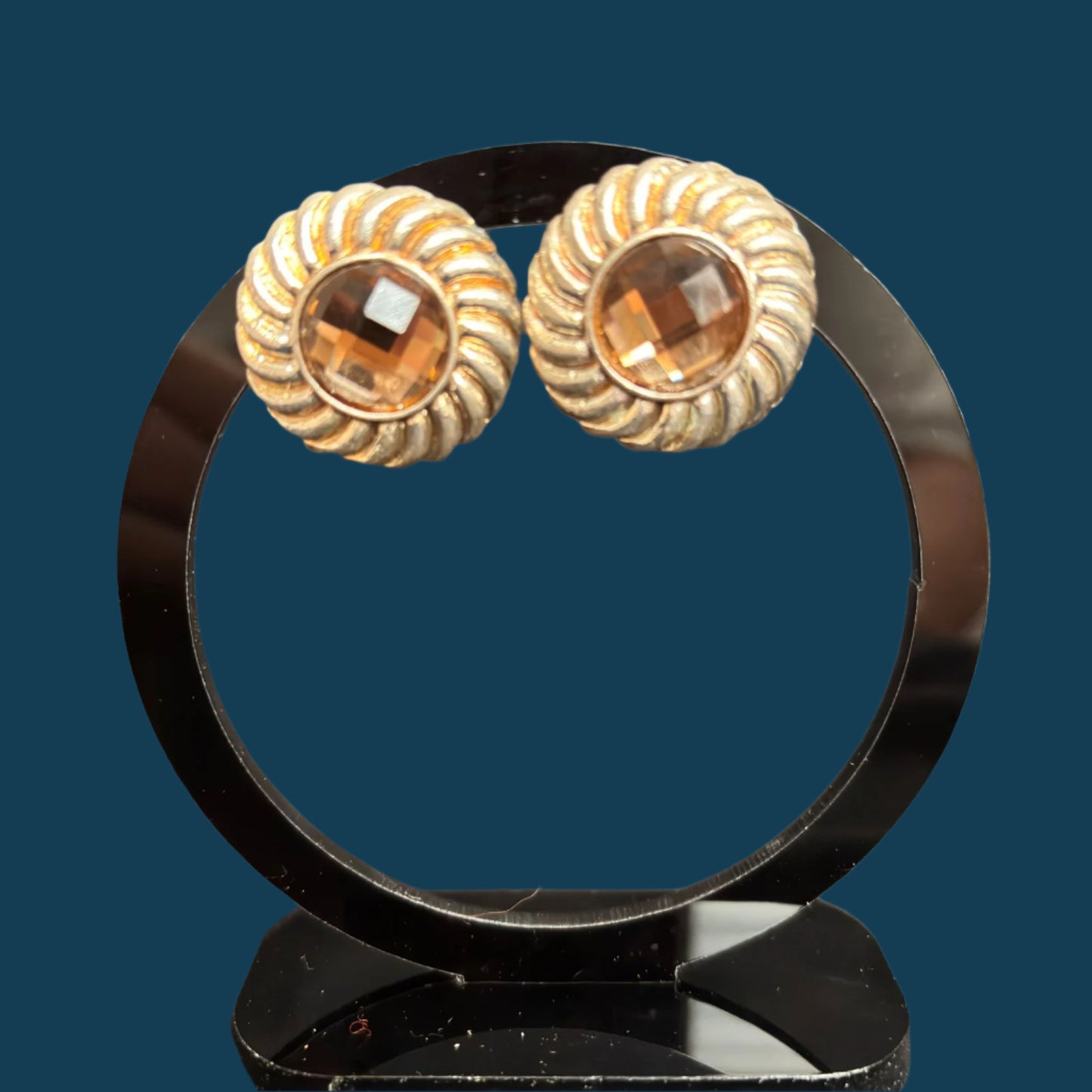 Earrings - Vintage Citrine Round Textured