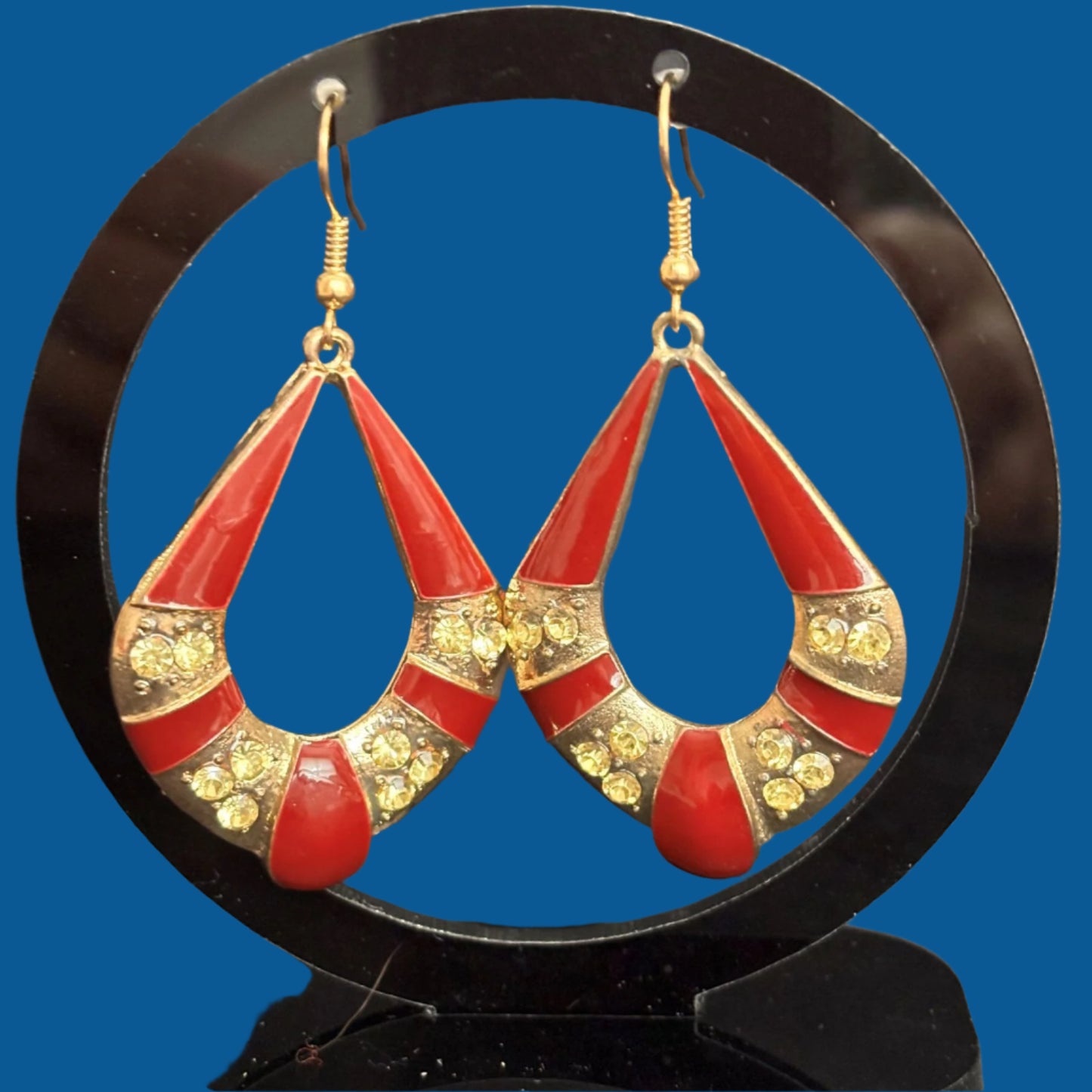 Earrings - Red and Gold Teardrop